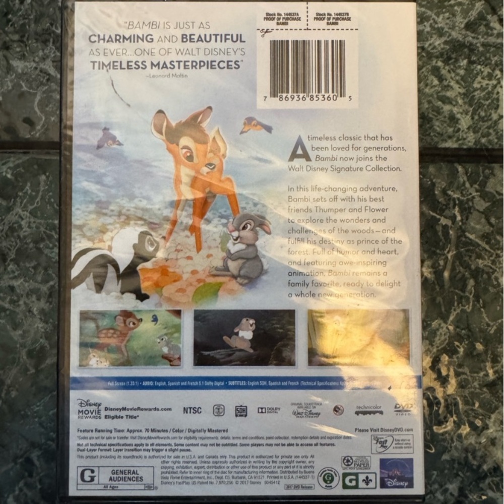Disney Bambi DVD Back Cover - Brown, Blue, Green, Orange